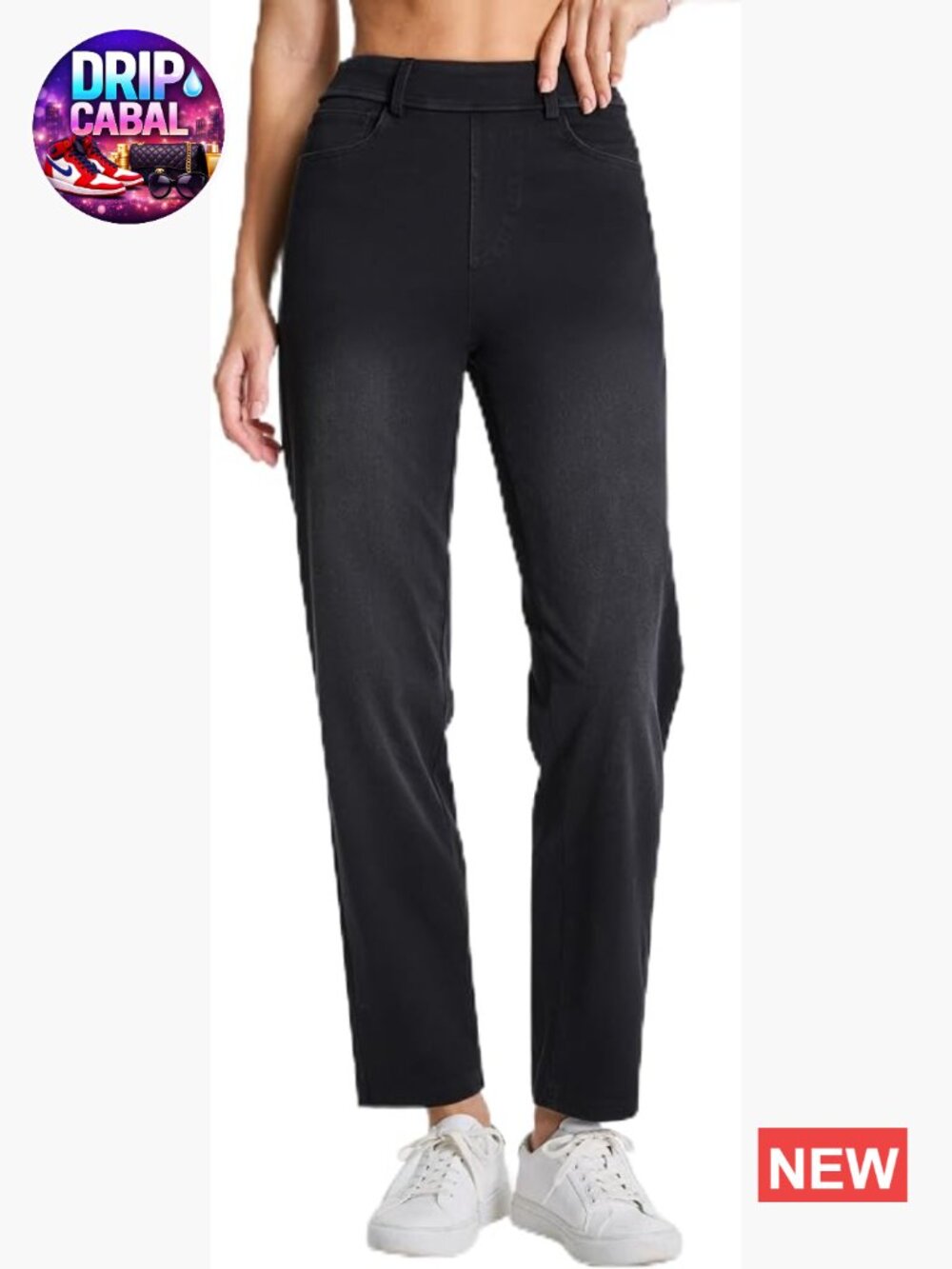 Stretchy Straight Leg Pull On Jeans with Pockets